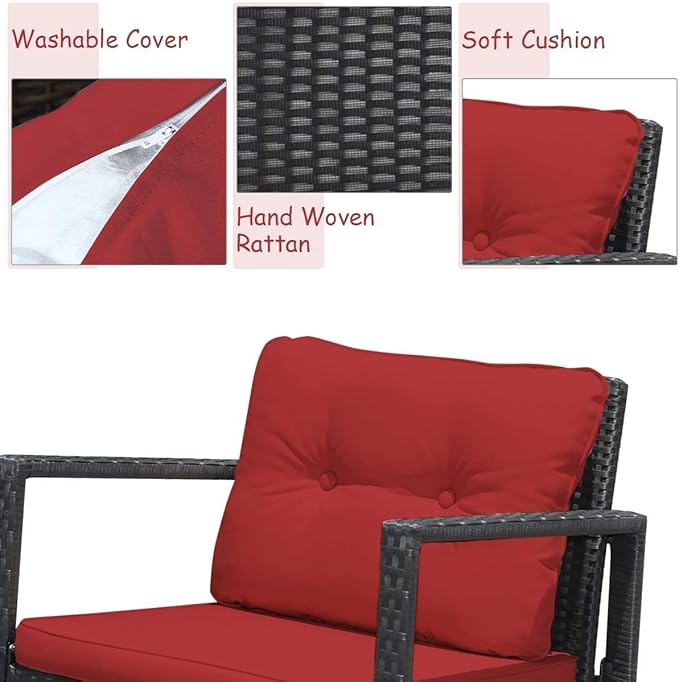 HAPPYGRILL 3 Pieces Rocking Bistro Set Outdoor Patio Rocking Chairs with Coffee Table - Photo 6
