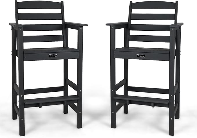 FUNBERRY Bar Height Outdoor Chairs, Tall Adirondack Chairs Set of 2, All Weather HDPE Outdoor Bar Chair for Bistro Patio Balcony