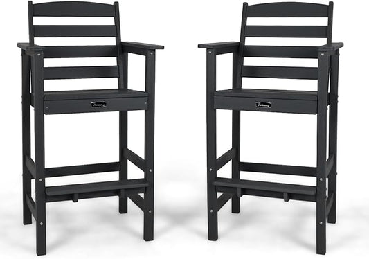 FUNBERRY Bar Height Outdoor Chairs, Tall Adirondack Chairs Set of 2, All Weather HDPE Outdoor Bar Chair for Bistro Patio Balcony