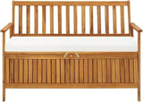 Patio Storage Bench, Rustic Outdoor Patio Bench, Porch Chair, Wood Garden Bench, with Backrest and Armrests, for Outdoor - Photo 4