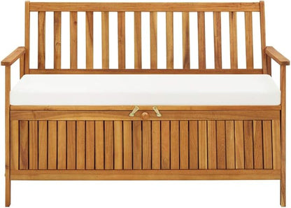 Patio Storage Bench,Rustic Outdoor Patio Bench,Porch Chair,Wood Garden Bench,with Backrest and Armrests,for Outdoor,Park,Yard,Patio,Solid Acacia Wood 47.2"x24.8"x33.1"(Easy to Assemble)