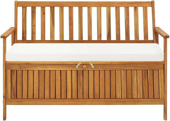 Patio Storage Bench Solid Acacia Wood 47.2"x24.8"x33.1"，Garden Bench Patio Outdoor Patio Furniture, Bench Porch Work Easy to Assemble，A Good Choice for The Coming Summer