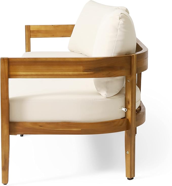 Brooklyn Outdoor 3 Seater Sofa with Cushions - Acacia Wood - Teak/Beige - Photo 10