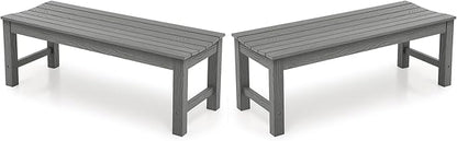 Stoog Outdoor Benches Set of 2, 2-Person Backless Patio Bench, All-Weather HIPS Garden Bench with 800 lbs Weight Capacity, Grey