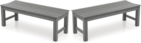 Stoog Outdoor Benches Set of 2, 2-Person Backless Patio Bench, All-Weather HIPS Garden Bench with 800 lbs Weight Capacity, Grey