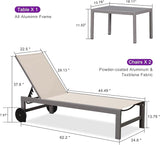 PURPLE LEAF Outdoor Lounge Chair Set for 2 Patio Chaise Lounger with Aluminum Frame and Easy-to-Move Wheels All-Weather - Photo 3
