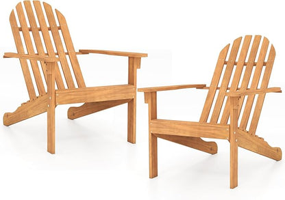 Giantex Adirondack Chairs Set of 2, Acacia Wood Fire Pit Chairs with Inclined Seat & High Backrest, Ergonomic Outdoor Slatted Patio Chairs for Lawn, Porch, Backyard, Poolside