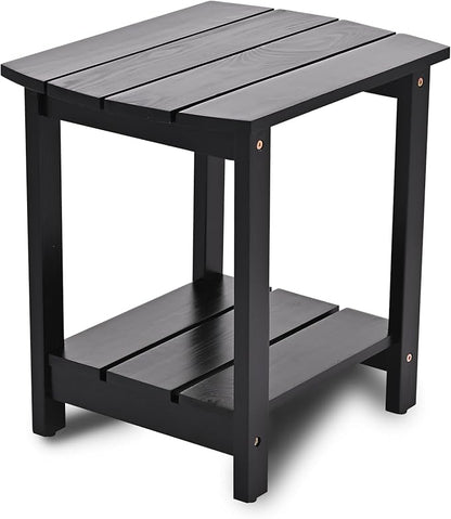 Adirondack Side Table, Double Outdoor Side Tables 16.5" Solid End Tables, Small Outdoor Coffee Table Pine Wood Weather Resistant for Patio, Backyard,Pool (16-Black, Set of 1)