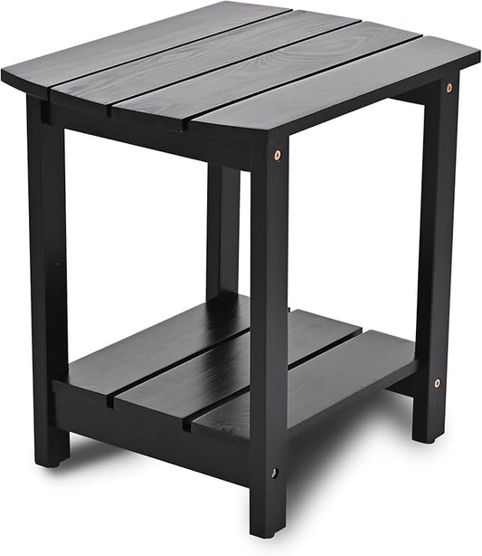 Adirondack Side Table, Double Outdoor Side Tables 16.5" Solid End Tables, Small Outdoor Coffee Table Pine Wood Weather Resistant for Patio, Backyard,Pool (16-Black, Set of 1)
