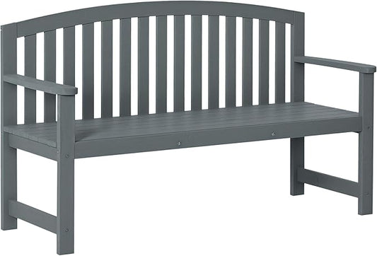 Outsunny 56" Outdoor Wood Bench, 2-Seater Garden Bench with Backrest and Armrest, Patio Bench for Patio, Porch, Poolside, Balcony, Gray