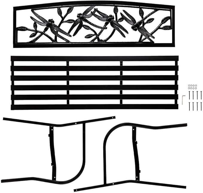 Plow & Hearth Evergreen Garden Weatherproof Dragonfly Outdoor Bench | Holds Up to 300 lbs. | Furniture for Lawn Garden Patio Porch Park Deck | Black