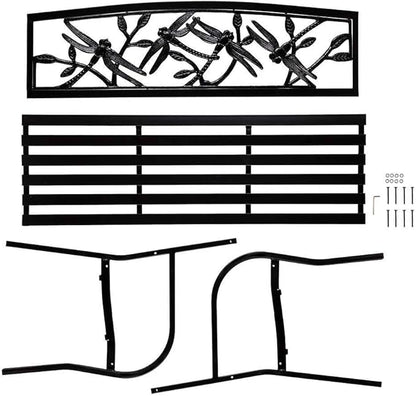 Plow & Hearth Evergreen Garden Weatherproof Dragonfly Outdoor Bench | Holds Up to 300 lbs. | Furniture for Lawn Garden Patio Porch Park Deck | Black