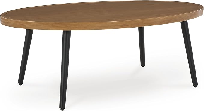 Signature Design by Ashley Horizon Hall Casual Outdoor Coffee Table with 4 Legs, Light Brown & Black - Photo 1