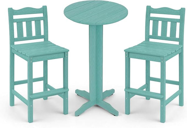3-Piece Outdoor Bar Set, HDPE Adirondack Bar Height Chairs Set of 2 and Round Bar Table - Photo 1