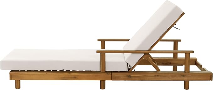 Merax Acacia Wood Outdoor Chaise Lounge Chair Set of 4, 3-Position Adjustable Back & 4" Thick Removable Cream Cushion, 400lbs Capacity, Modern Large Patio Sun Lounger for Patio Garden Pool