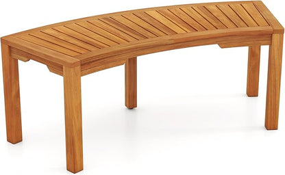 Moccha Outdoor Curved Bench, Acacia Wood Fire Pit Bench w/Slatted Seat, Loveseat, Outside Chair, Patio Backless 2-Person Seating for Balcony Yard Deck Porch 800 LBS Max Load (1, Natural)