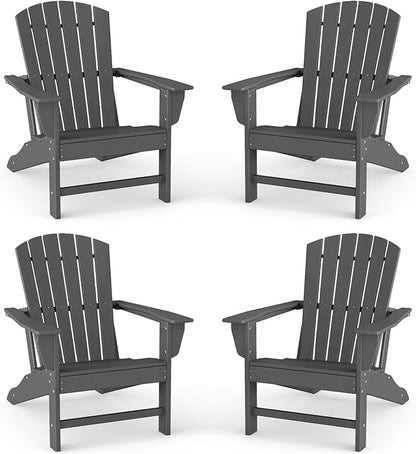 BRIOPAWS Oversized Adirondack-Chairs-Set of 4 | HDPE Plastic | Fire Pit Chair | Weather Resistant | for Deck Outdoor Poolside Campfire | Grey