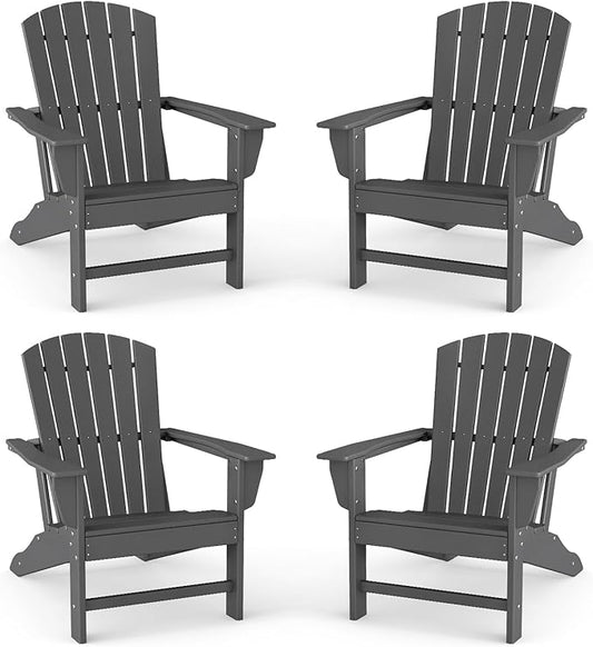BRIOPAWS Oversized Adirondack-Chairs-Set of 4 | HDPE Plastic | Fire Pit Chair | Weather Resistant | for Deck Outdoor Poolside Campfire | Grey