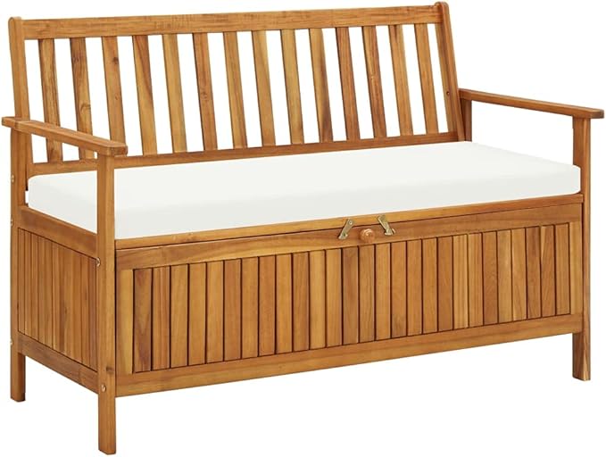 Patio Storage Bench,Park Wooden Bench,Garden Bench,Balcony Bench,Outdoor Furniture,Picnic Bench, for The Front Porch,Deck, Balcony or Backyard,Solid Acacia Wood 47.2"x24.8"x33.1"