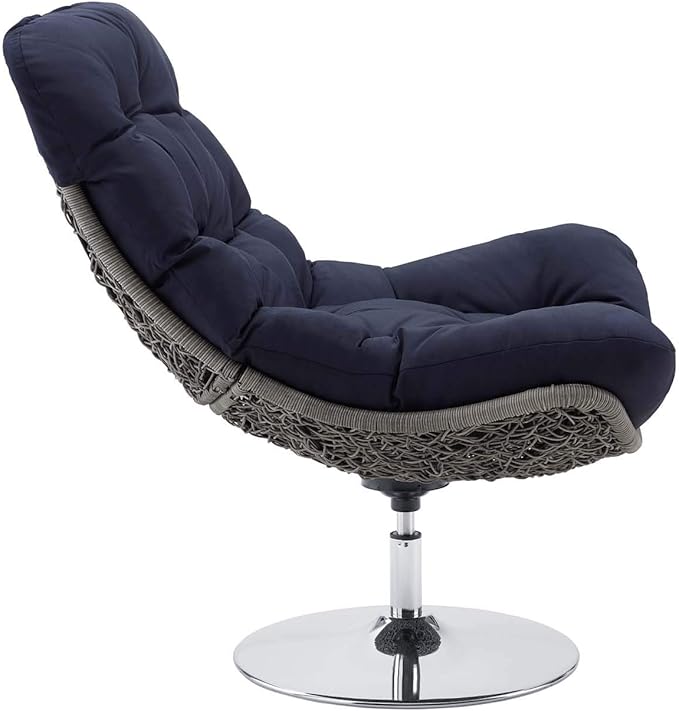 Modway Brighton Outdoor Patio Wicker Rattan Swivel Lounge Chair in Light Gray Navy