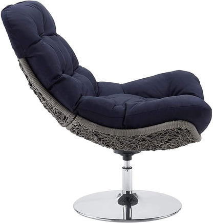 Modway Brighton Outdoor Patio Wicker Rattan Swivel Lounge Chair in Light Gray Navy