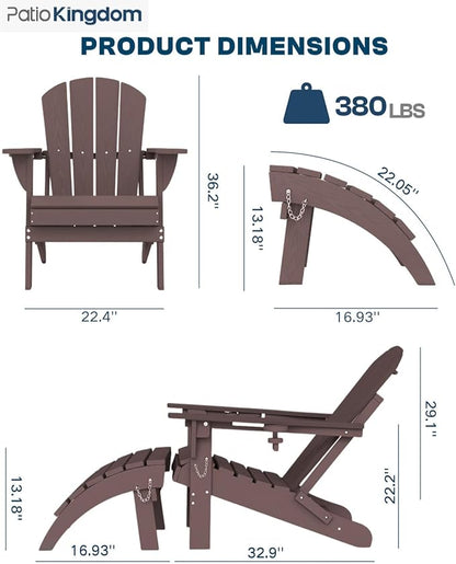 6-Piece Folding Adirondack Chair Set with Cup Holders, Ottomans, Side Table & 9FT Patio Umbrella with Base, HDPE Outdoor Chairs, Grey