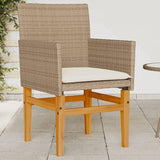 Patio Chairs with Cushions 2 pcs Beige Poly Rattan&Solid Wood Sillas para Patio Lawn Chairs for Dining Table Garden - Photo 1