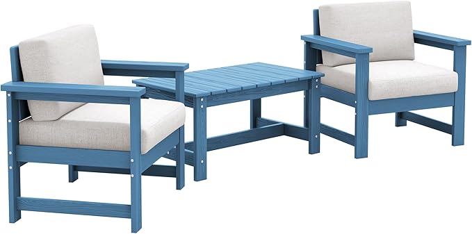 SERWALL 3 Pieces HDPE Outdoor Sofa Bistro Set with Cushion - Photo 9