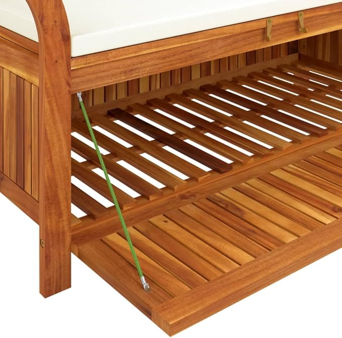 Patio Storage Bench,Living Room Benches, Outdoor Benches for Garden, Porch, Balcony, Outdoor, Lawn, Patio, Entrance Terrace Seating with Cushion 49.6" Solid Wood Acacia