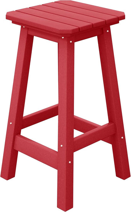 Costaelm 24" Height Outdoor Bar Stools, All-Weather Bar Stools, Adirondack Poly Patio Square Bar Stool for Patio, Deck, Kitchen Counter and Garden, Red