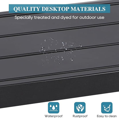 Outdoor Bar Table, Patio Console Pub Height Tables with Powder Coated Steel Frame, Weather Resistant Waterproof Top for Hot Tub, Balcony, Garden, Yard, Poolside (47" Wide Bar Table, Black)