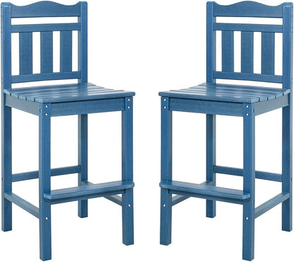 Sundale Outdoor Tall Adirondack Bar Chair Set of 2, HDPE Patio Bar Stools with Backrest, 27.5 Inch Seat Height Tall Bistro Dining Counter Stool, All-Weather Pub Height Chair, Navy Blue