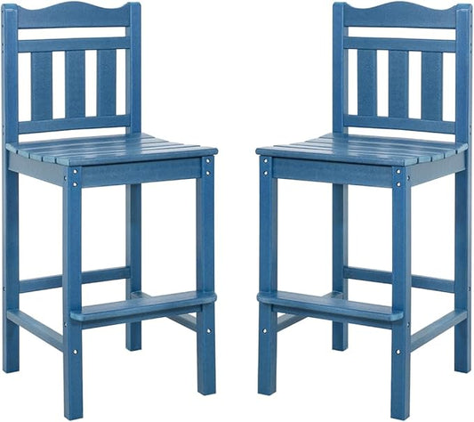Sundale Outdoor Tall Adirondack Bar Chair Set of 2, HDPE Patio Bar Stools with Backrest, 27.5 Inch Seat Height Tall Bistro Dining Counter Stool, All-Weather Pub Height Chair, Navy Blue