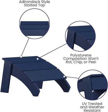 Flash Furniture Sawyer Indoor/Outdoor Commercial Grade Adirondack Ottoman - Navy All-Weather Adirondack Style Footrest