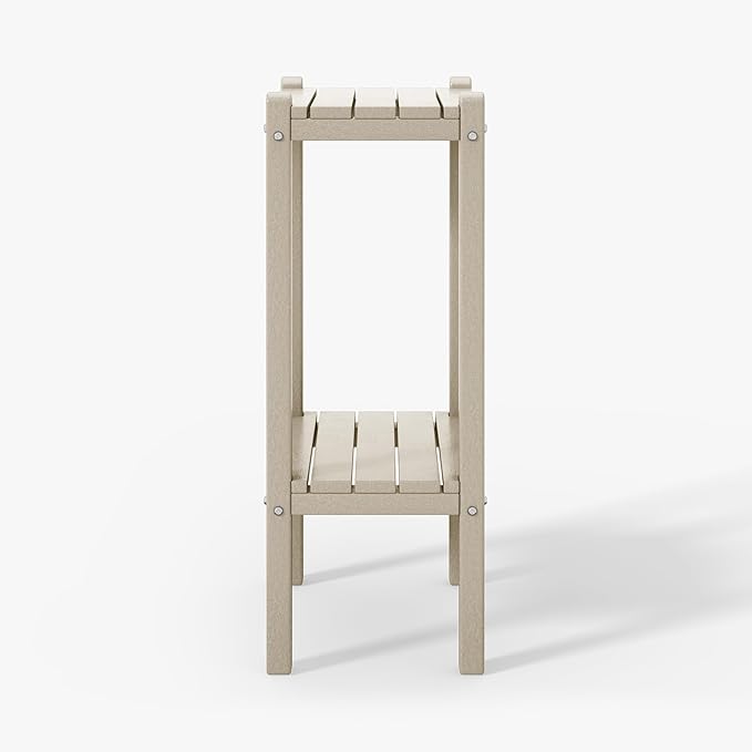 WestinTrends Malibu 36" Outdoor Adirondack HDPE 2-Tier Patio Side Table, Sand