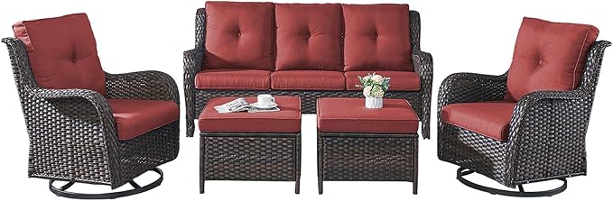 Rilyson Wicker Patio Furniture Set - 5 Piece Rattan Outdoor Sectional Conversation Sets with 2 Rocking Swivel Chairs - Photo 1