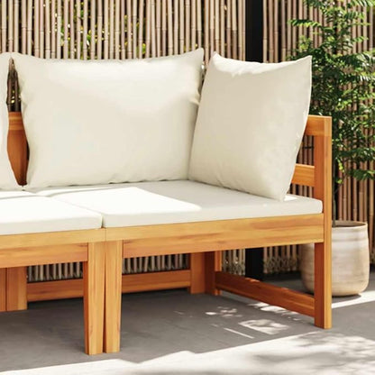 Corner Sofa with Solid Acacia Wood Frame and Plush Polyester Cushions for Outdoor Patio Garden Seating Modern Design Cream White
