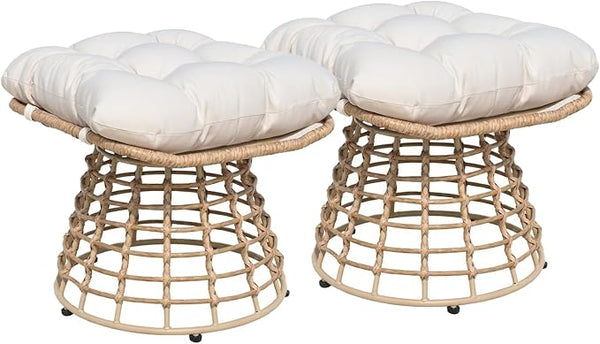 2 Pieces Swivel Outdoor Ottomans for Patio Foot Rest, PE Rattan Wicker Ottoman with Cushions - Photo 1