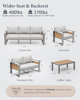 ZANDOR Aluminum Outdoor Patio Furniture - 2 Pcs Armchairs and Coffee Table - Photo 2