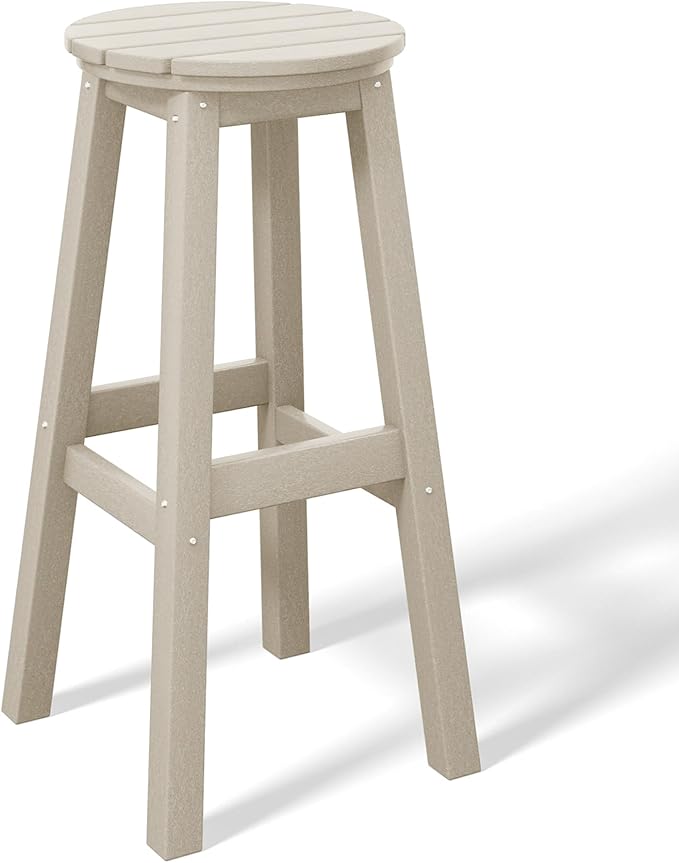 Costaelm 29" Height Outdoor Bar Stools, All-Weather Bar Stools, Adirondack Poly Patio Round Bar Stool for Patio, Deck, Kitchen Counter and Garden, Sand