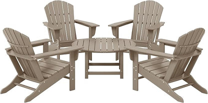 WestinTrends Dylan 5-Piece Outdoor Patio HDPE Adirondack Chair with Round Coffee Table Conversation Set, Weathered Wood