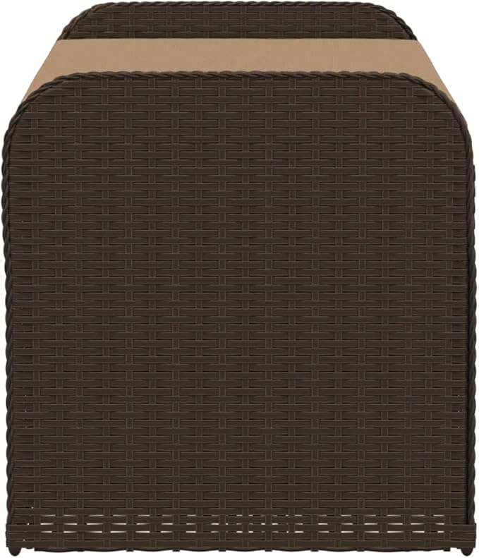Storage Bench Brown PE Rattan, Powder-Coated Steel Frame, Foam Medium Cushion, 2-Seater Outdoor Patio Furniture, Weatherproof Garden Bench Patio Bench