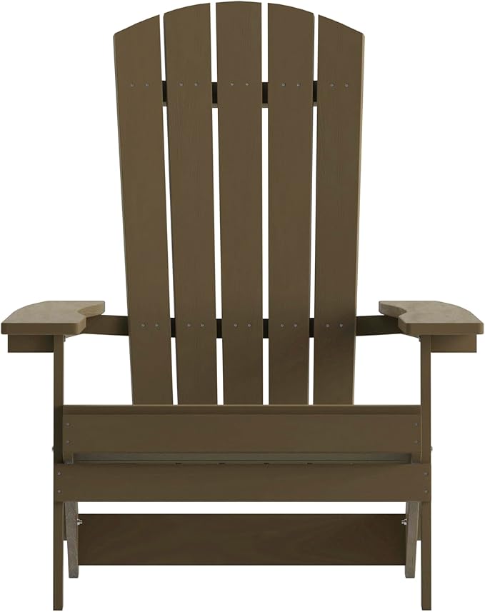 Flash Furniture Charlestown Folding Adirondack Chair - Mahogany - Poly Resin - Indoor/Outdoor - Weather Resistant - Set of 2