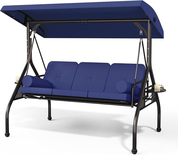 3 Seat Outdoor Porch Swing Bench, Adjustable Canopy Swing Chair - Photo 1