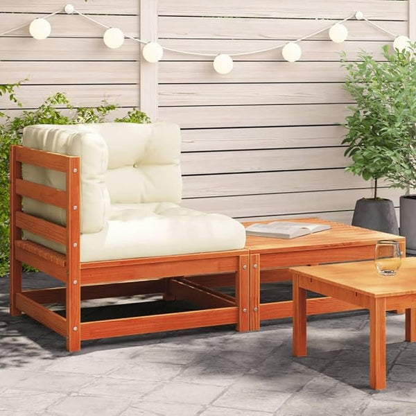 Wax Brown Patio Sectional Sofa with Cushions & Footstool Solid Pine Wood Outdoor Sectional Furniture Set for Garden - Photo 1