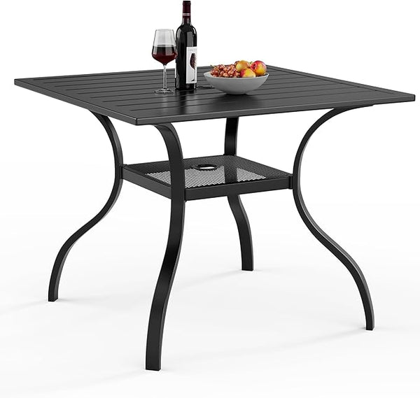 Incbruce Patio Dining Table, 37" x 37" Square Table Metal Steel Slat Table with 1.57" Umbrella Hole, for Backyards - Photo 1