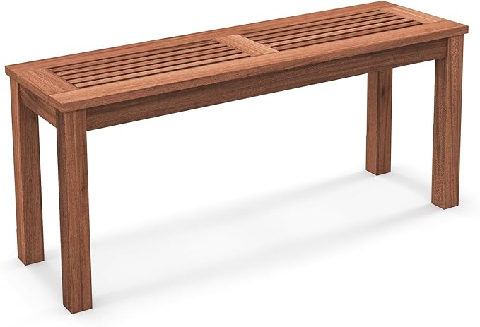 RELAX4LIFE Wooden Outdoor Bench - Patio Bench with Slatted Seat, Weather Resistant Solid Wood Frame, Garden Bench, 2 Seater Park Bench for Deck, Poolside, Balcony, Porch, Lawn, Outside Bench (1)