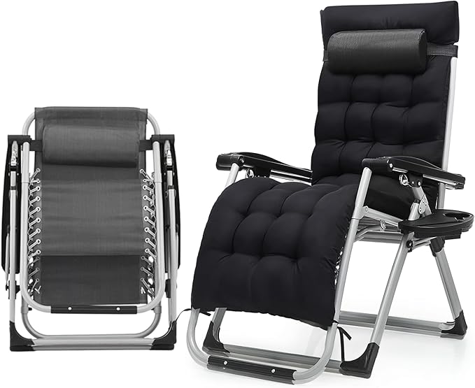 Athena Collection 3 in 1 Patio Lounge Chair Foldable Camping Chair with Headrest Chaise Lounge Nap Chair with Removable - Photo 1