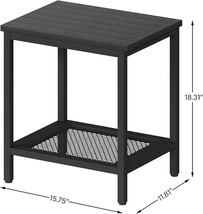 Outdoor Side Table with Storage, 2-Tier Patio End Tables Weather Resistant, Black Outdoor Accent Table,Small Side Table for Pool, Deck, Garden
