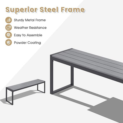 VICLLAX 3-Person Outdoor Bench, 2 Pieces 53" Long Garden Bench Backless Porch Patio Bench Metal Park Bench, Grey